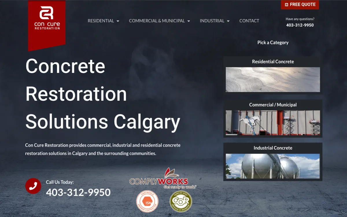 Homepage of the Con Cure Restoration website