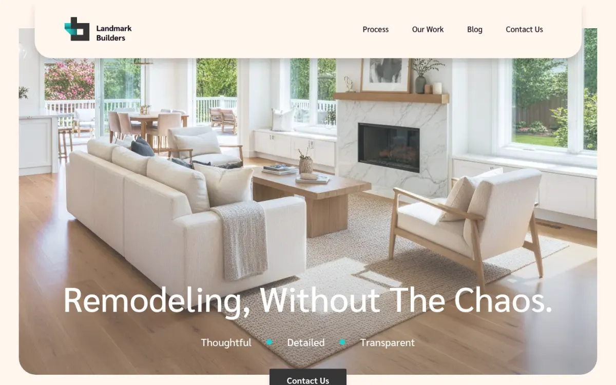Homepage of the Landmark Builders website
